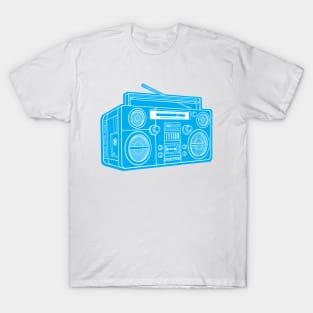 Boombox (White Lines + Cyan Drop Shadow) Analog / Music T-Shirt